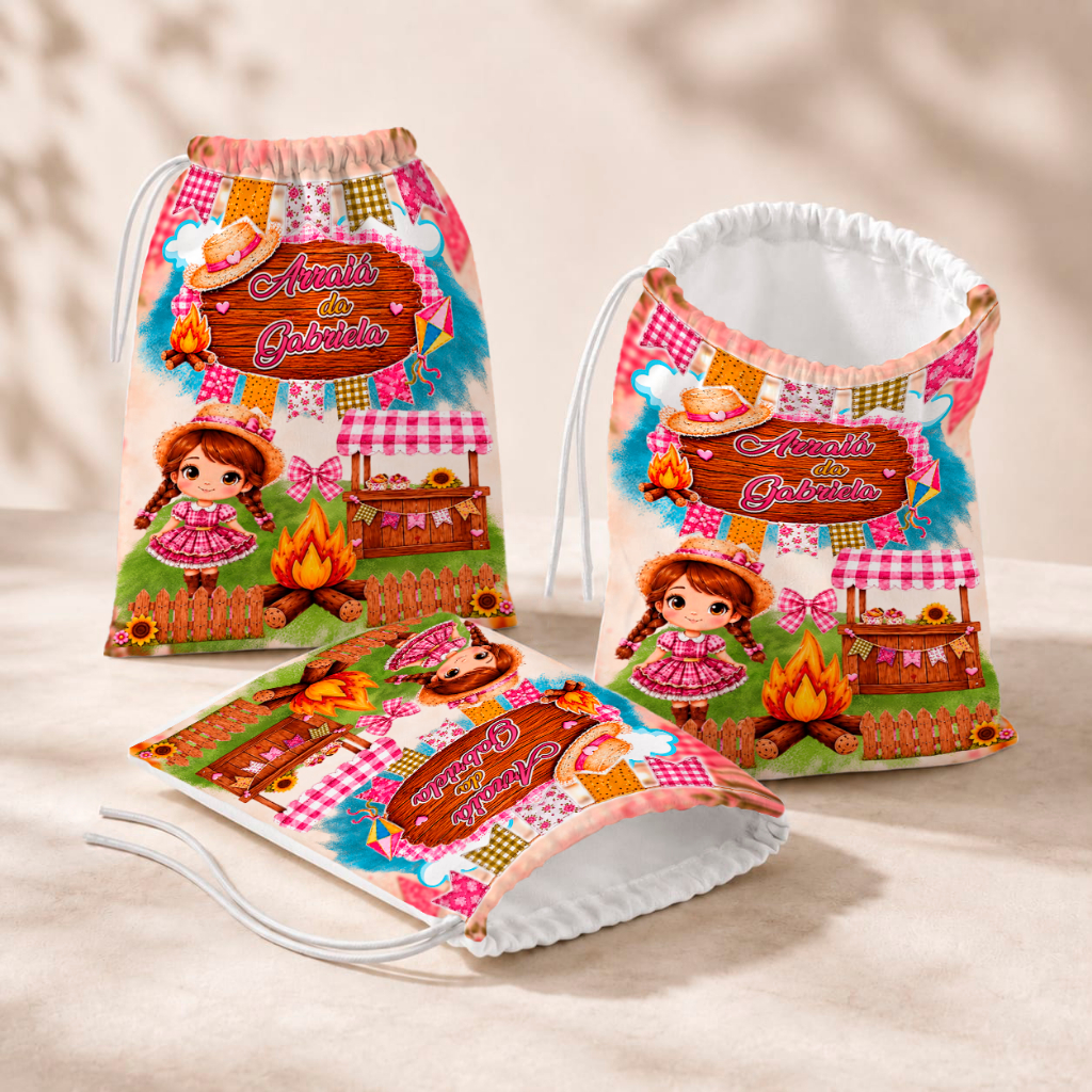 20 Sacolinhas Personalizada Festa Infantil 18x26 Aniversário Lembrancinha Festa Junina Arraiá Rosa