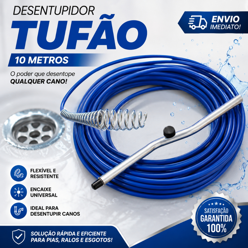 Desentupidor De Pia Ralo Cano 10 Metros Mola Flexível Tubulação Tanque Tufão Pia Banheiro Cozinha