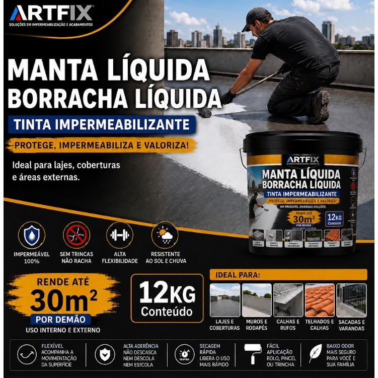 Manta Líquida Emborrachada 12 Kg P/ Áreas Internas e Externas -Acetinado - Pronta Entrega
