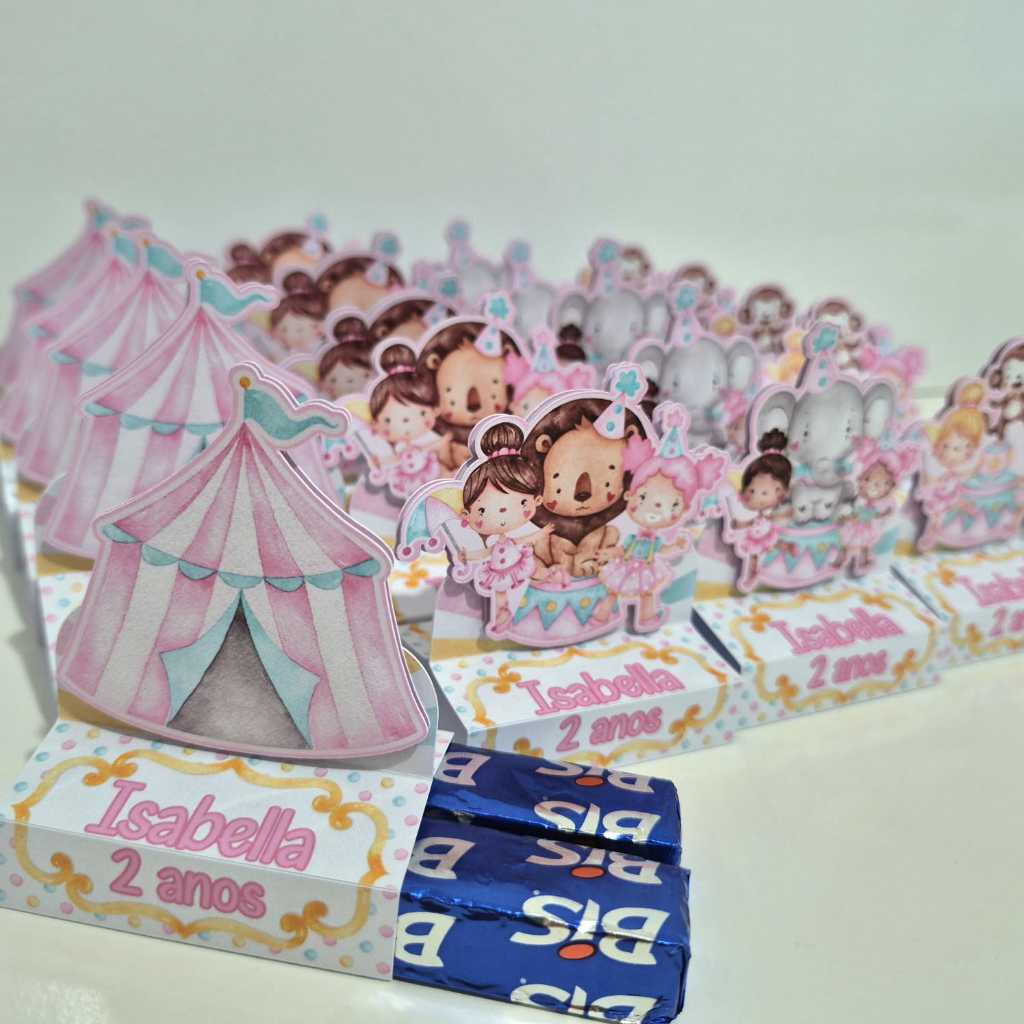 Porta Bis Duplo Circo Rosa Menina  3D Personalizados /Lembrancinha de Festa /Aniversário / Batizado / Chá
