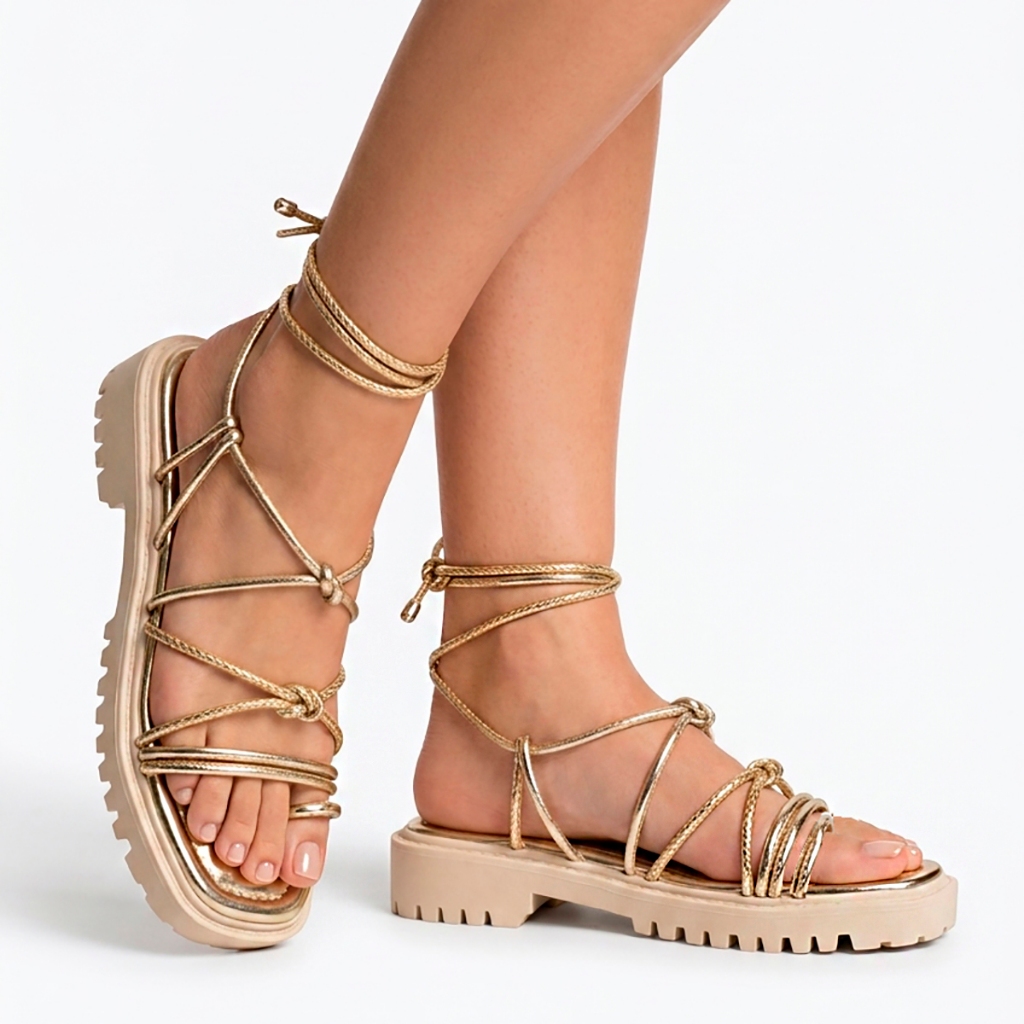Sandália Feminina Tratorada Papete Flatform Amarração Gladiadora Confortável Estilosa Original AC