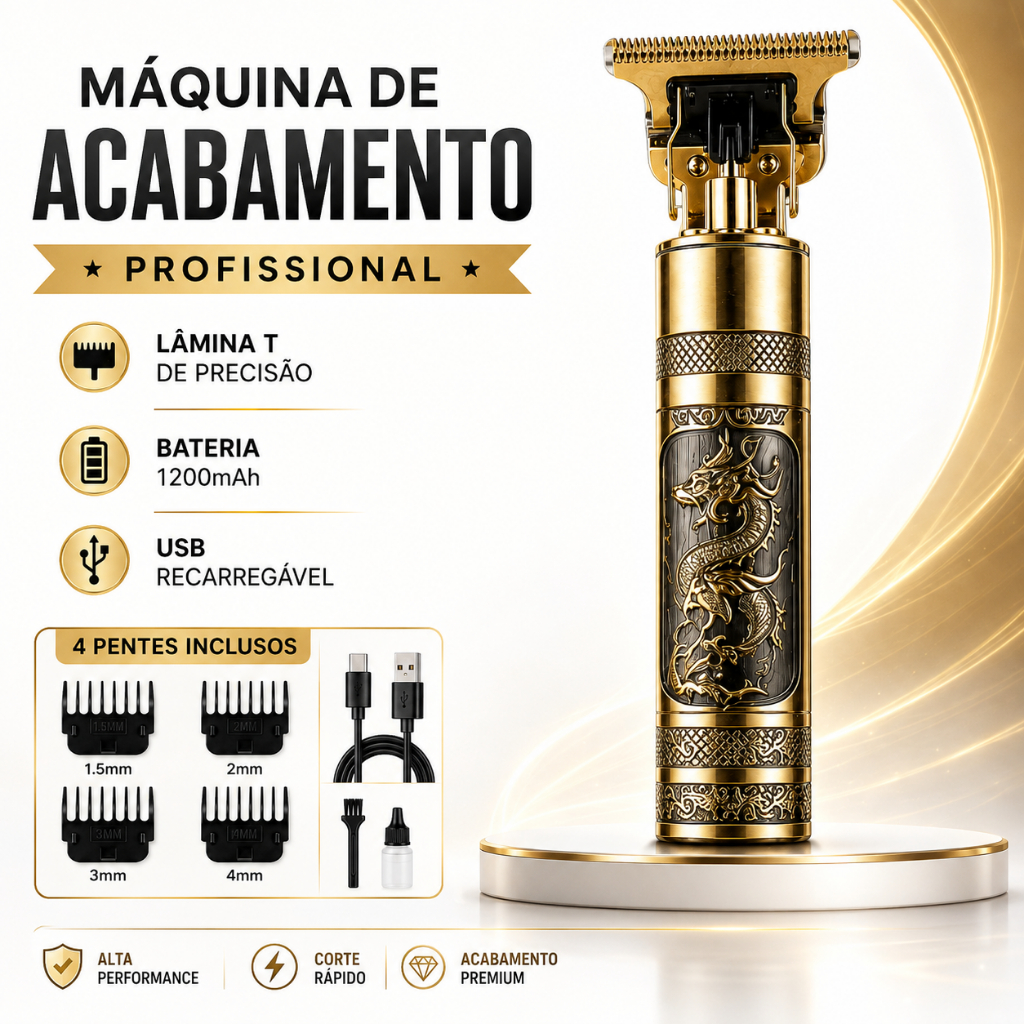 Aparador de Barba Profissional T9 Dragão Máquina de Acabamento Cabelo Recarregável USB