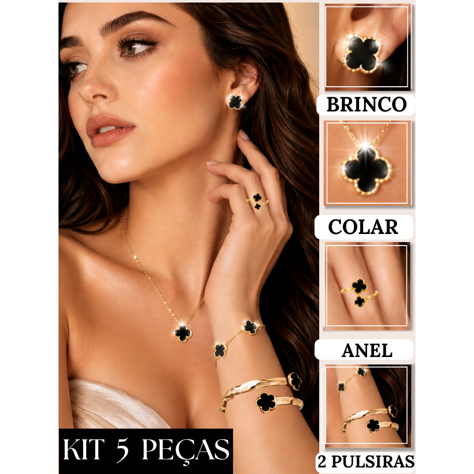 Kit 5 peças colar brinco pulseira bracelete anel conjunto de joias antialérgica inoxidável pingente banhado ouro prata