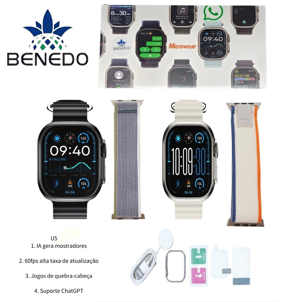 Smart watch Ultra 5 49mm Séries 11 2026 Inteligente Microwear Original GPS 2 pulseira capa pelicula