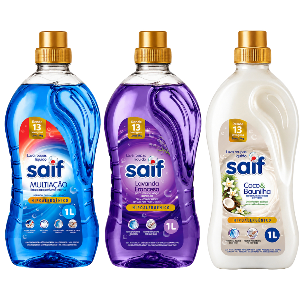 Lava Roupa Sabão Líquido 1 Litro - Saif (Coco Baunilha Lavanda Francesa Multiação Hipoalergênico )