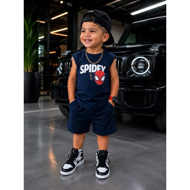 Conjunto Infantil Homem-Aranha Spider-Man Menino Regata + Bermuda