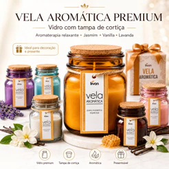 Vela Aromática Premium Vidro Tampa Cortiça Aromaterapia Relaxante Jasmim Vanilla Lavanda Decoração