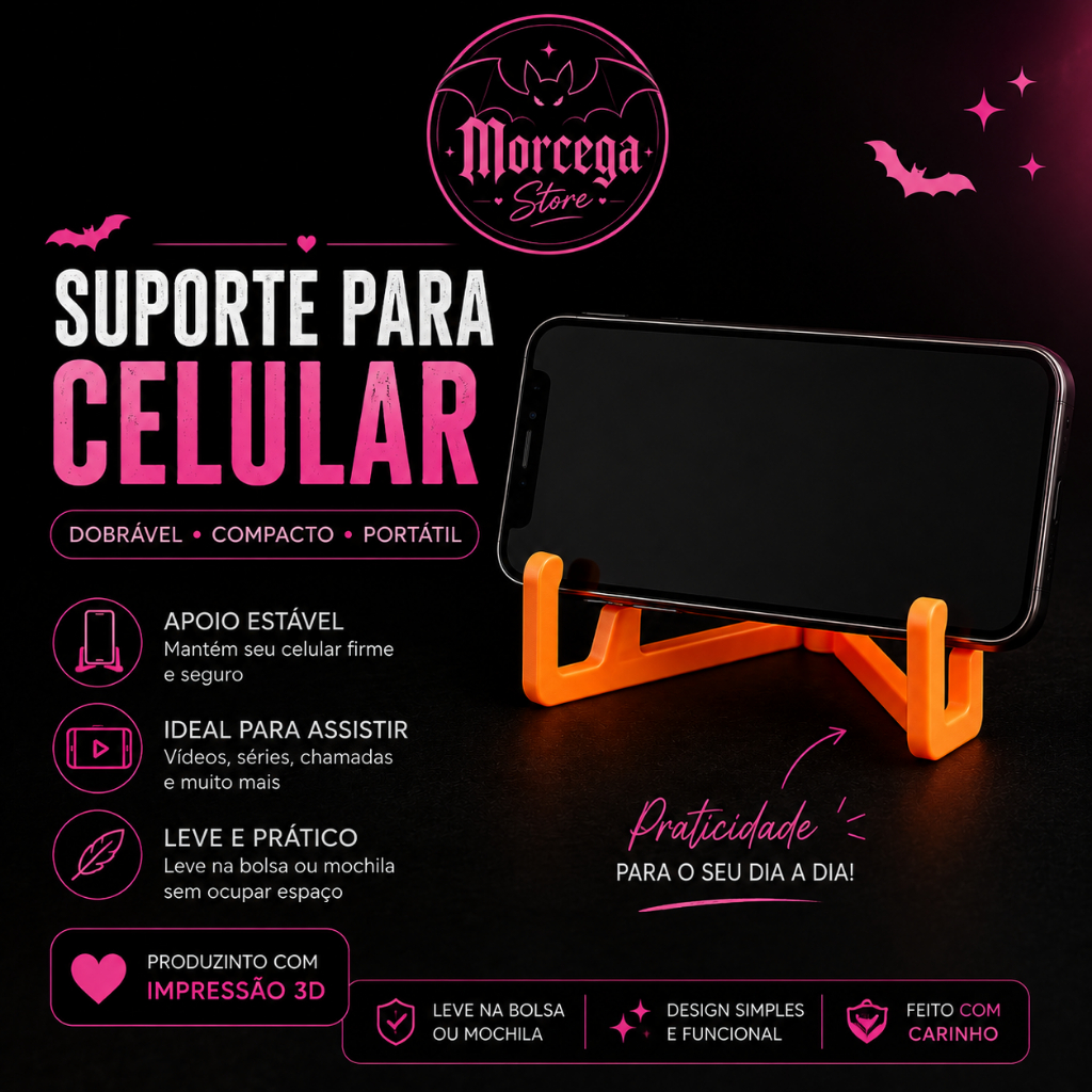 Suporte para Celular Dobrável e Portátil – Apoio de Mesa para Smartphone