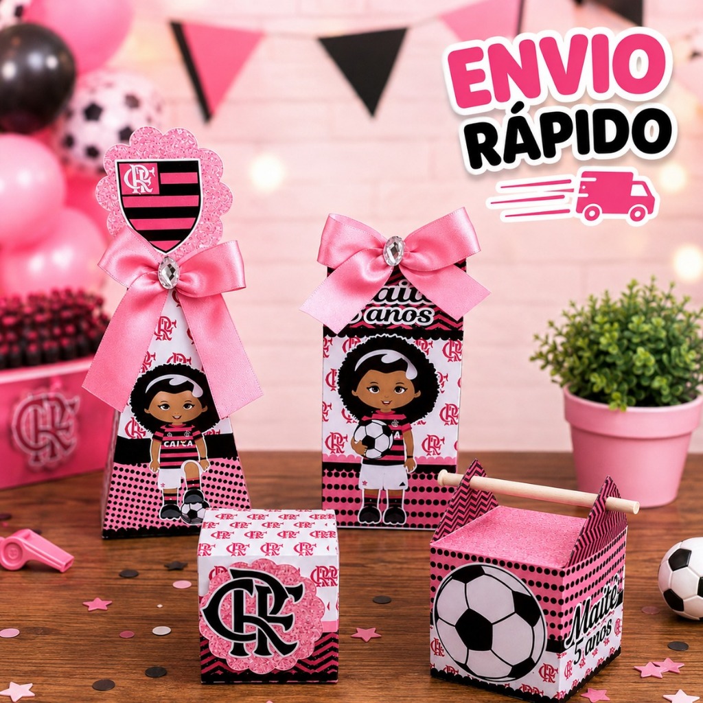 Kit Caixinhas Personalizadas Futebol Time Menina Rosa Lembrançinha  Personalizado