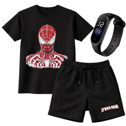 Kit Conjunto Infantil Masculino Homem-Aranha Camiseta + Short Moletom + Relógio de Brinde