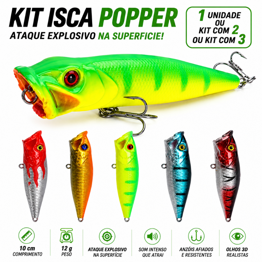 Isca Artificial Popper Importada Superficie Tucunaré Dourado