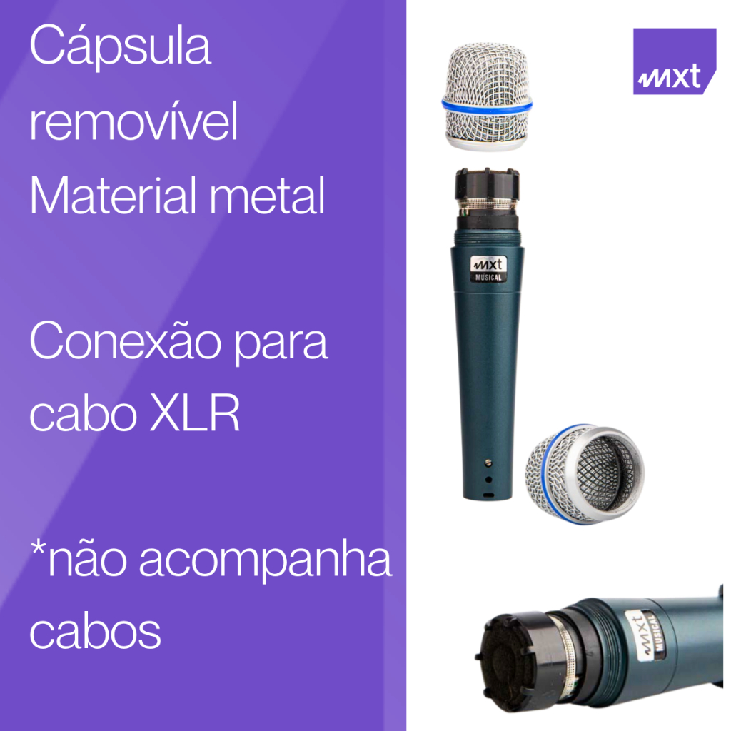Kit 3 Microfones Dinâmicos MXT PRO BTM-57A Profissionais Metal com Cachimbo e Maleta para Igreja, Shows e Eventos — imagem 2 de 2