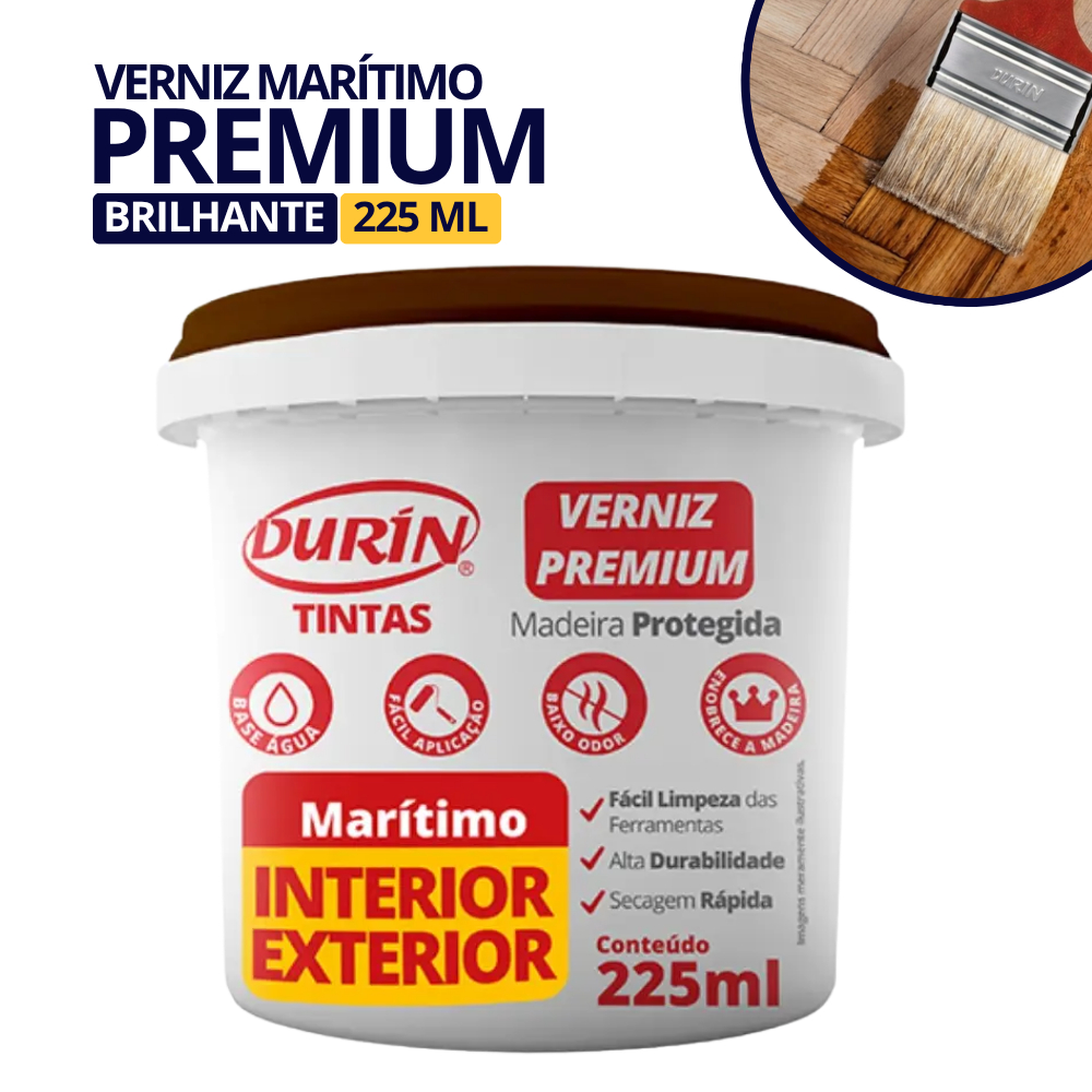 Verniz Marítimo para Madeira Incolor 225ml Brilhante Proteção Interior Exterior Durín