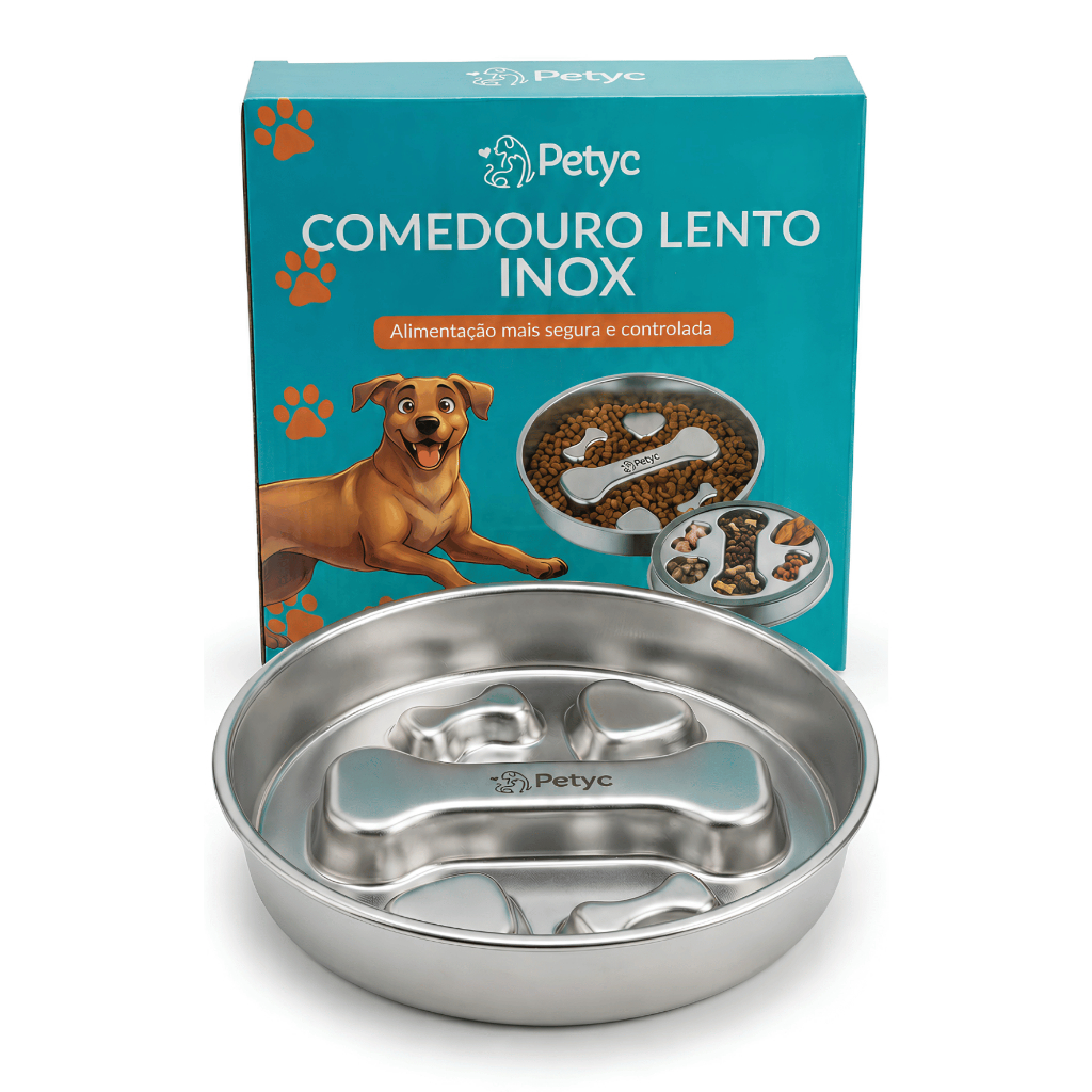 Comedouro Lento Labirinto Aço Inox 1kg Petyc para Cães e Gatos