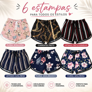 Short Curto feminino Estampado Florido Verão Confortável