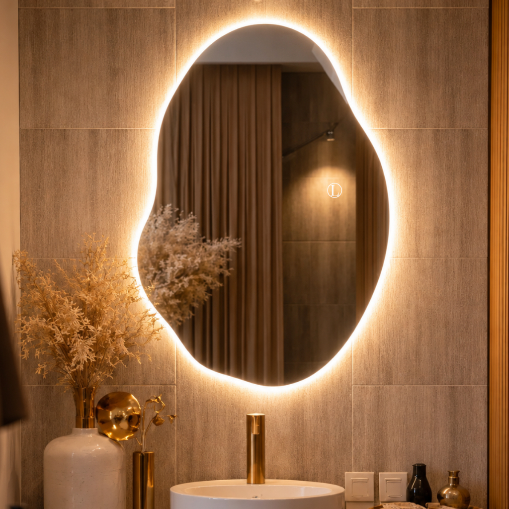 Espelho Lopazzi Orgânico Grande com LED Touch Quente Frio 90x60 Sala Quarto Loja