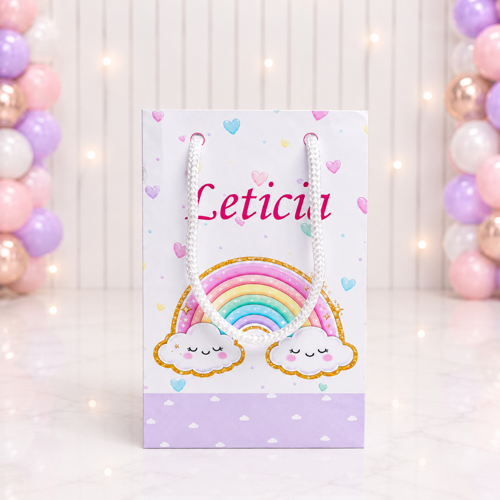 Sacolinha Personalizada tema Arco-Iris | Lembrancinha Festa Infantil | sacolinha Surpresa Com Nome/aniversário