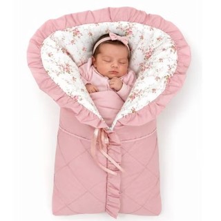 Porta Bebê Saco de Dormir Acolchoado Tecido Rose Nervurado Com Floral P/ Menina.