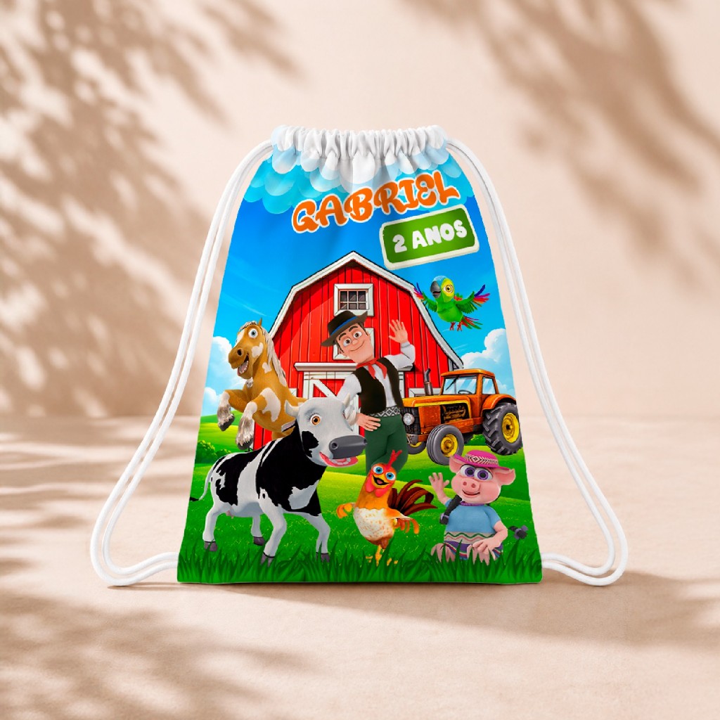 10 Mochila Personalizada Infantil 18x26 Sacolinhas Surpresa Festa Aniversário Lembrancinha Fazenda do Zenon M1