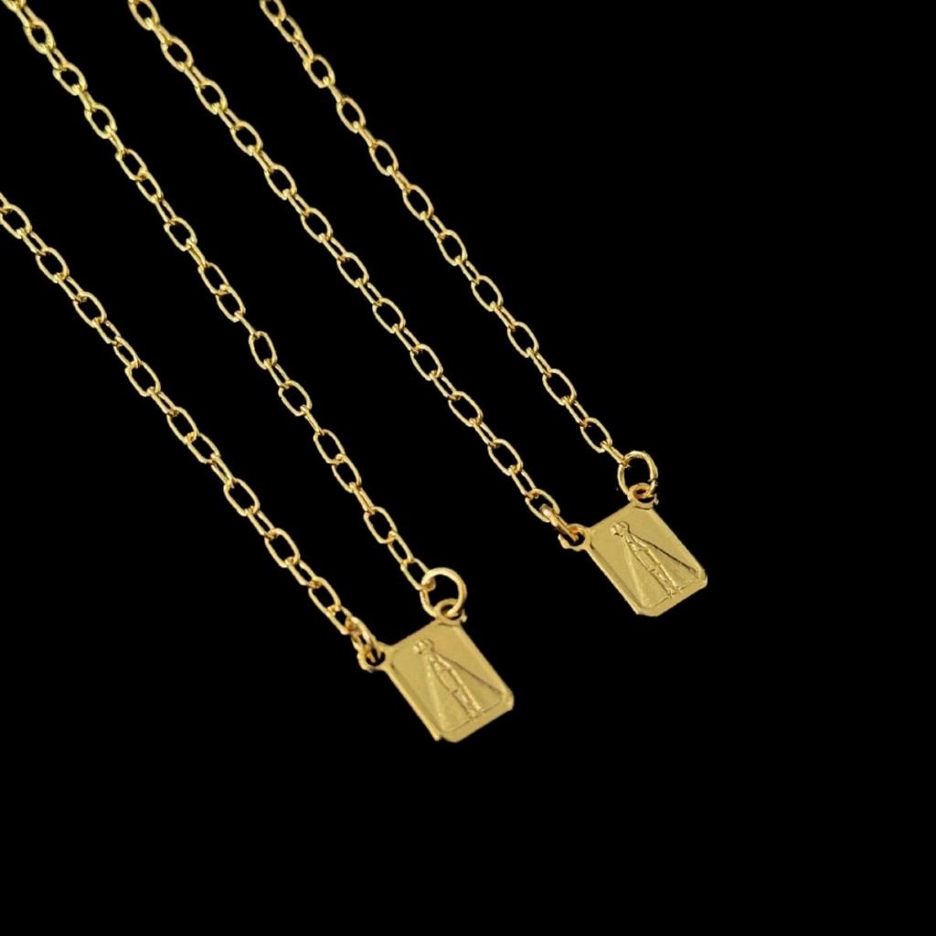 Corrente Cordão Escapulário Masculino Nossa Senhora Aparecida Plaquinha Jesus Cristo Banhado Ouro 18k