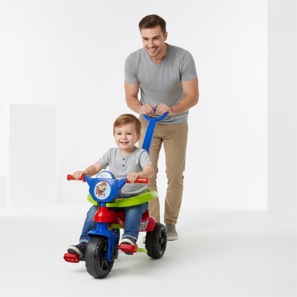 Triciclo Velotrol Motoca Menino 1 ano Completa com Pedais, Empurrador, Protetor e Apoio - QUEEN SHOP