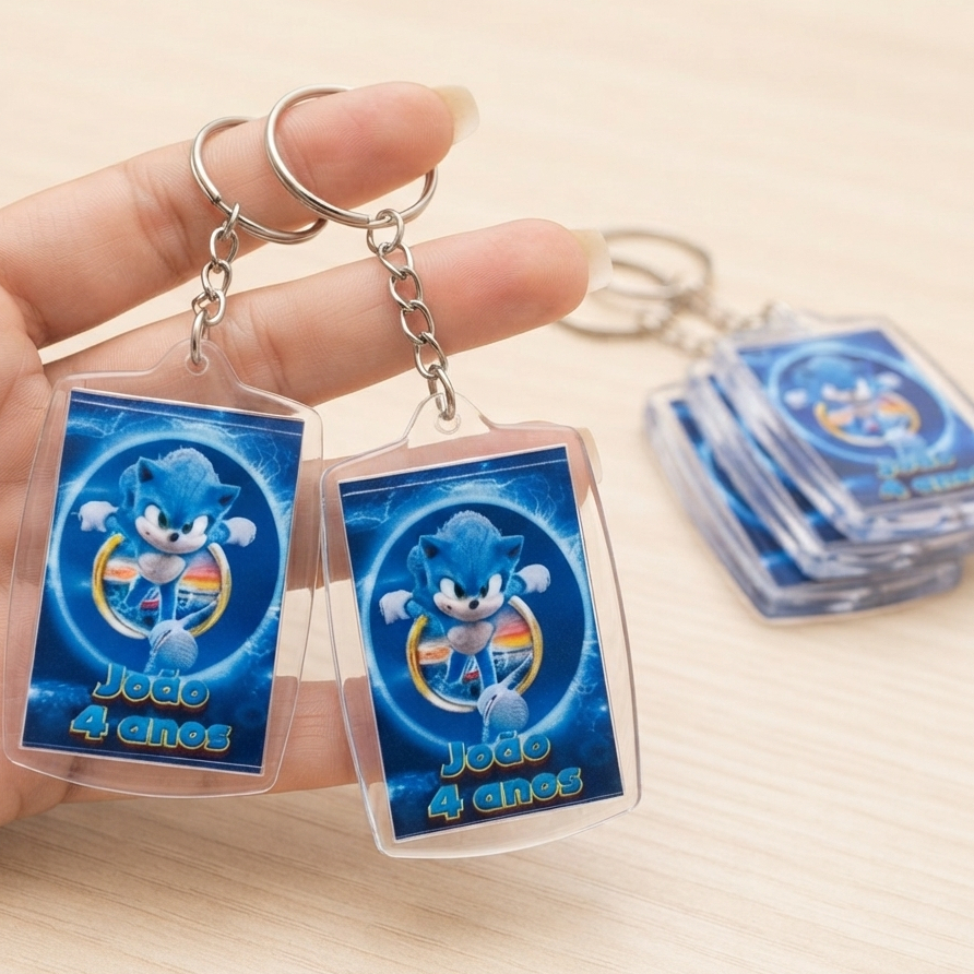 Chaveirinho Acrílico Brilhante Personalizado - Lembrancinhas--Aniversário-Mesversário Sonic