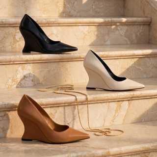Scarpin Anabela Salto Geométrico Escultural Curvo Feminino Sapato Salto Alto Confortável Bico Fino Social Trabalho Festa