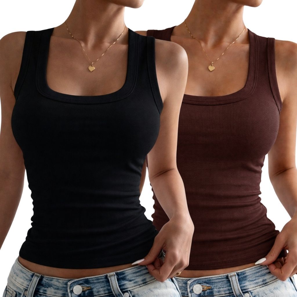 Kit 2 Regatas Caneladas Plus Size Femininas Ribana Confortável Versátil Premium Camiseta Básica Blusinha