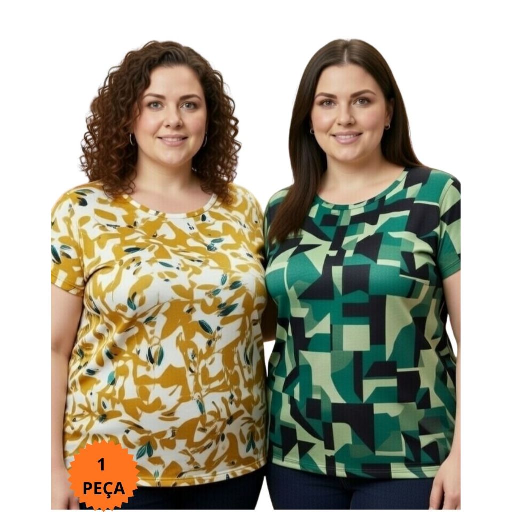 1 Blusa Feminina Liganete com Manga Plus Size Art da Sedução | Malha Fria | Estampas Variadas | G1 G2