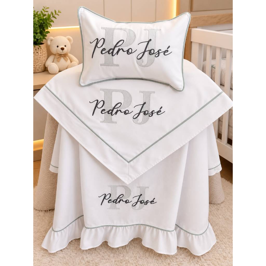 KIT BERÇÁRIO MATERNIDADE 3 PEÇAS- MEDIDA 1,50 X 1,20 - PERSONALIZADO COM O NOME DO BEBE / COBRE LEITO MANTÃO
