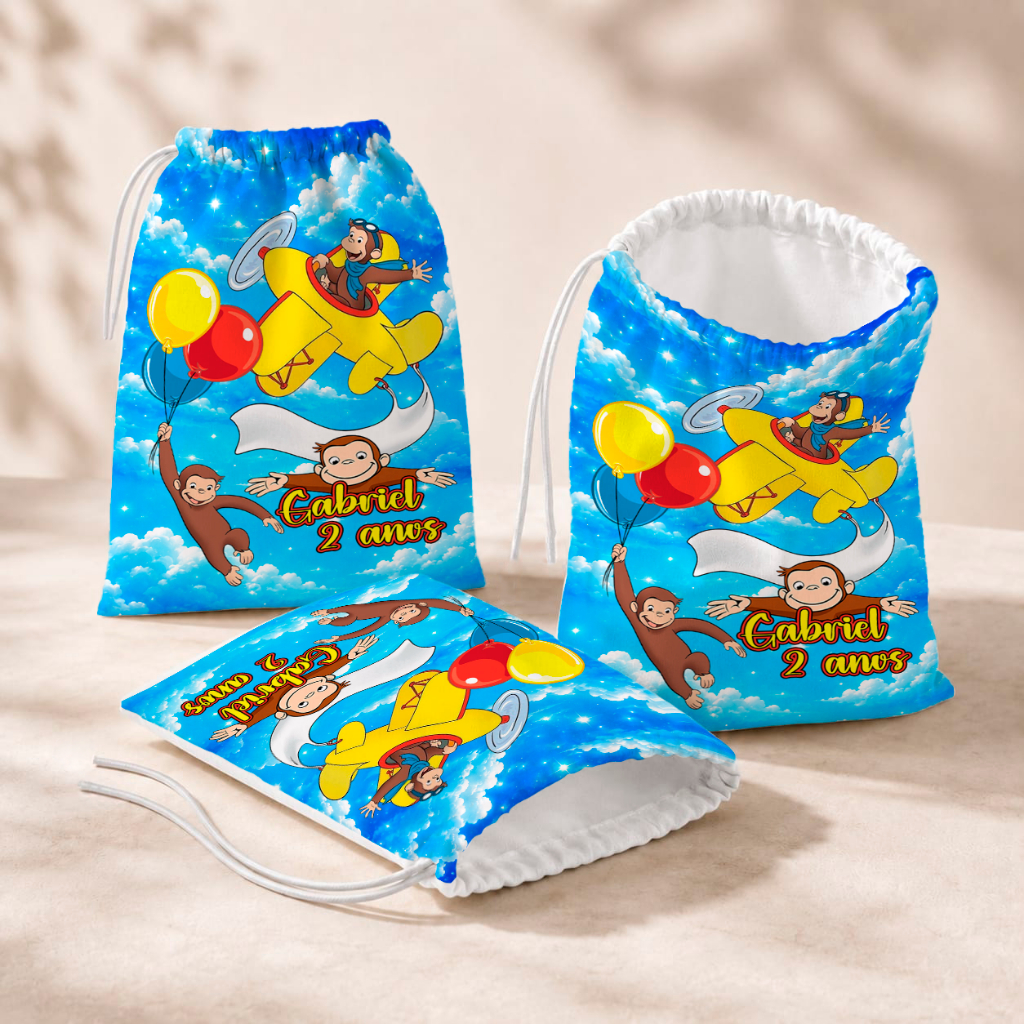 20 Sacolinhas Personalizada Festa Infantil 18x26 Aniversário Lembrancinha George o Curioso M2