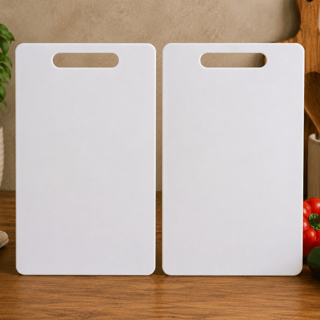 Kit 2 Tábua Para Corte Grande Lisa De Carne De Plástico Cozinha Branca PVC