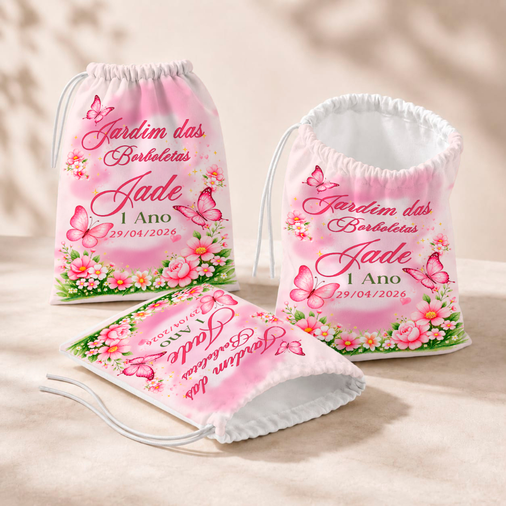 20 Sacolinhas Personalizada Festa Infantil 18x26 Aniversário Lembrancinha Jardim Encantado Borboletas M4
