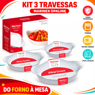 Conjunto Jogo de tigelas 3 peças Travessas Assadeira Oval Opaline Vidro Temperado kit tigela Branca