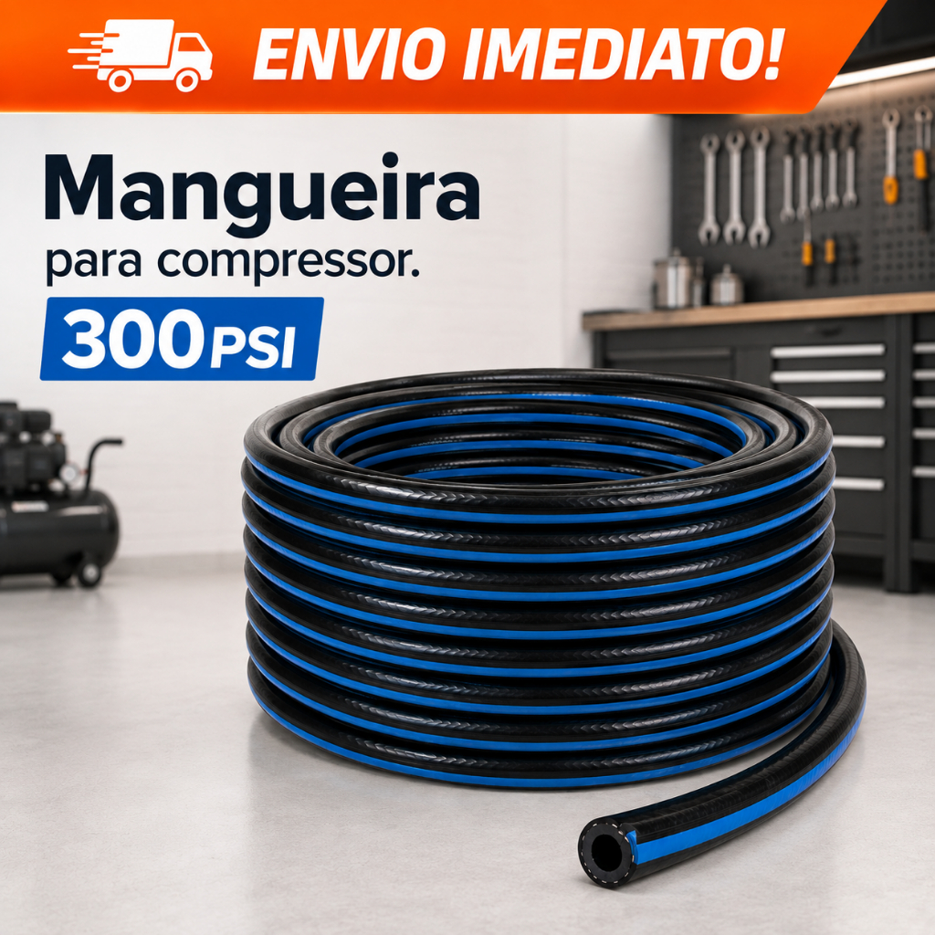Mangueira Para Compressor 10m, 15m, 20m e 30m Metros PT300 1/4 Ar Comprimido Pneumática Borracharia