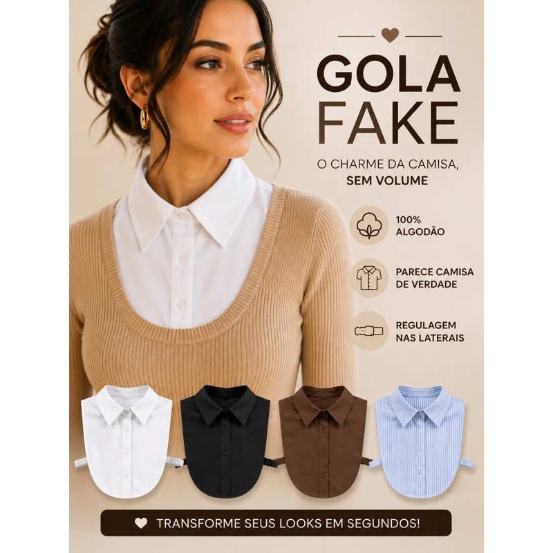 Gola Fake Feminina Gola Falsa Camisa Social Removível Viscose/Algodão Fabricação nacional