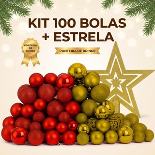 Kit 100 Bolas + Estrela Pendentes Para Decoração Árvore De Natal Bolinhas Premium Lisas Foscas e Glitter - M