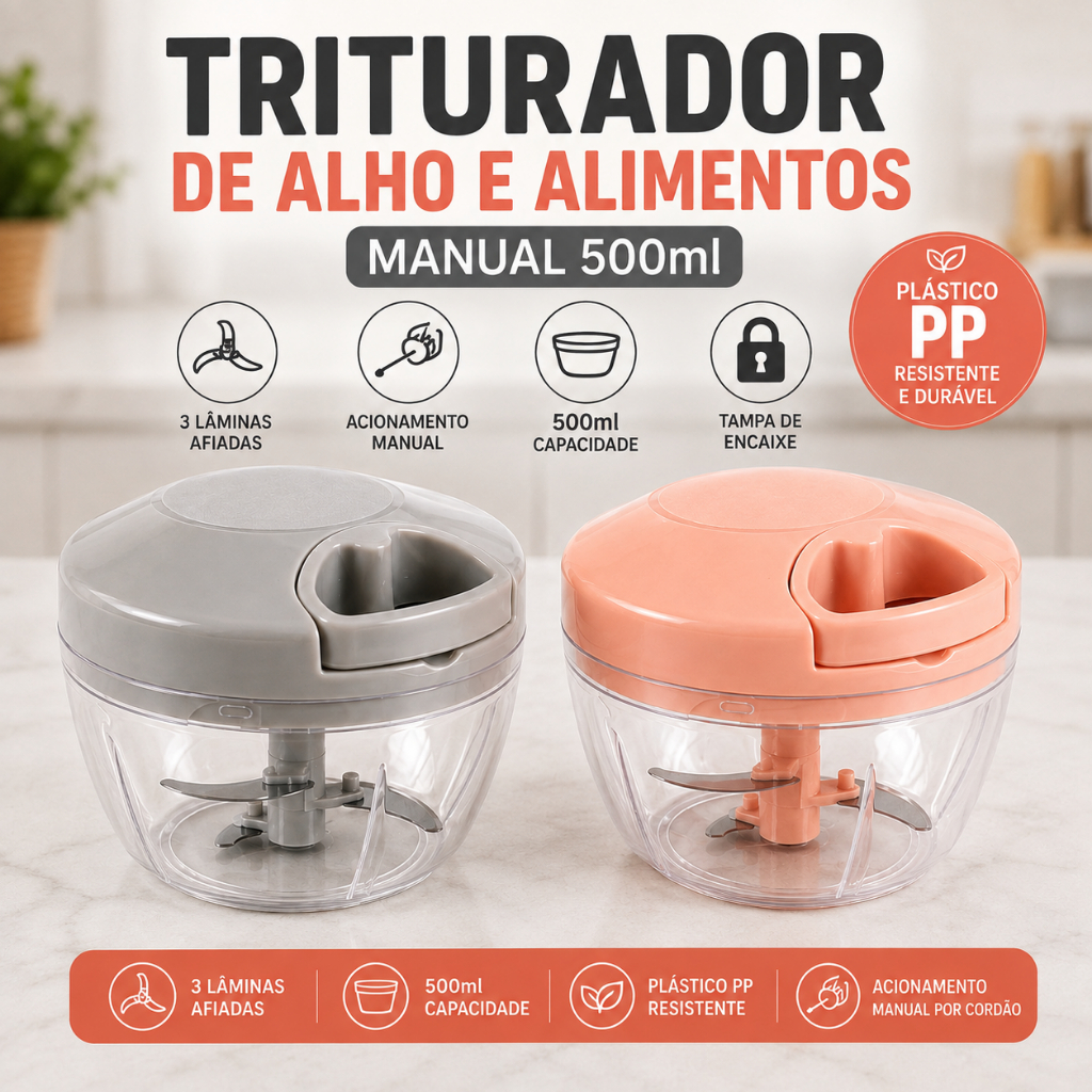 Mini Processador 500ML Triturador De Alimentos Alho Manual 3 Laminas ENVIO IMEDIATO!!