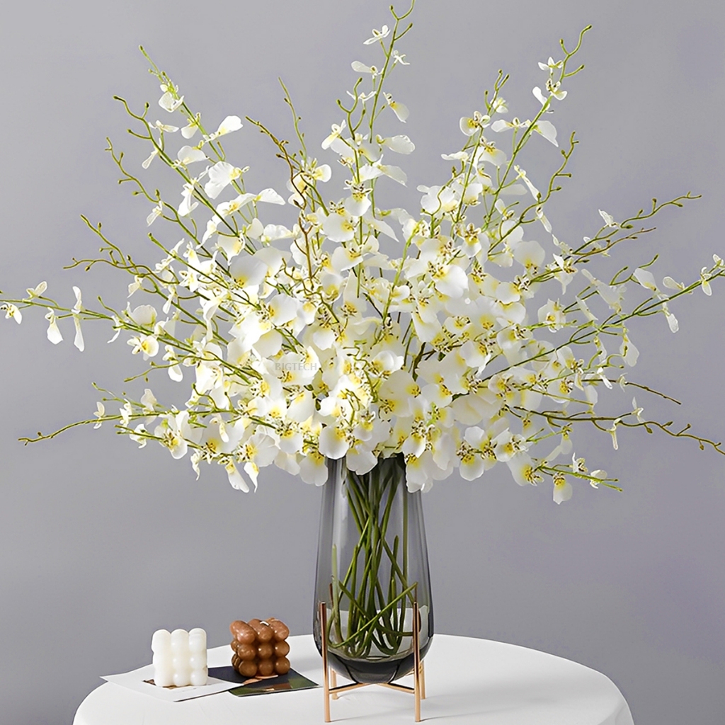 Kit10 Galhos 450 Flores 97 CM Artificiais Orquídea Chuva De Ouro Para Arranjos E Decoração