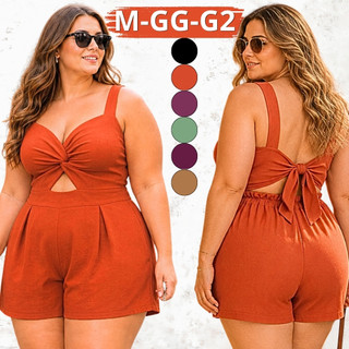 MACAQUINHO PLUS SIZE FEMININO CASUAL SHORT FEMININA MACAQUINHOS ELEGANTE ALÇA TECIDO DUNA CONFORTÁVEL MODA VERÃO