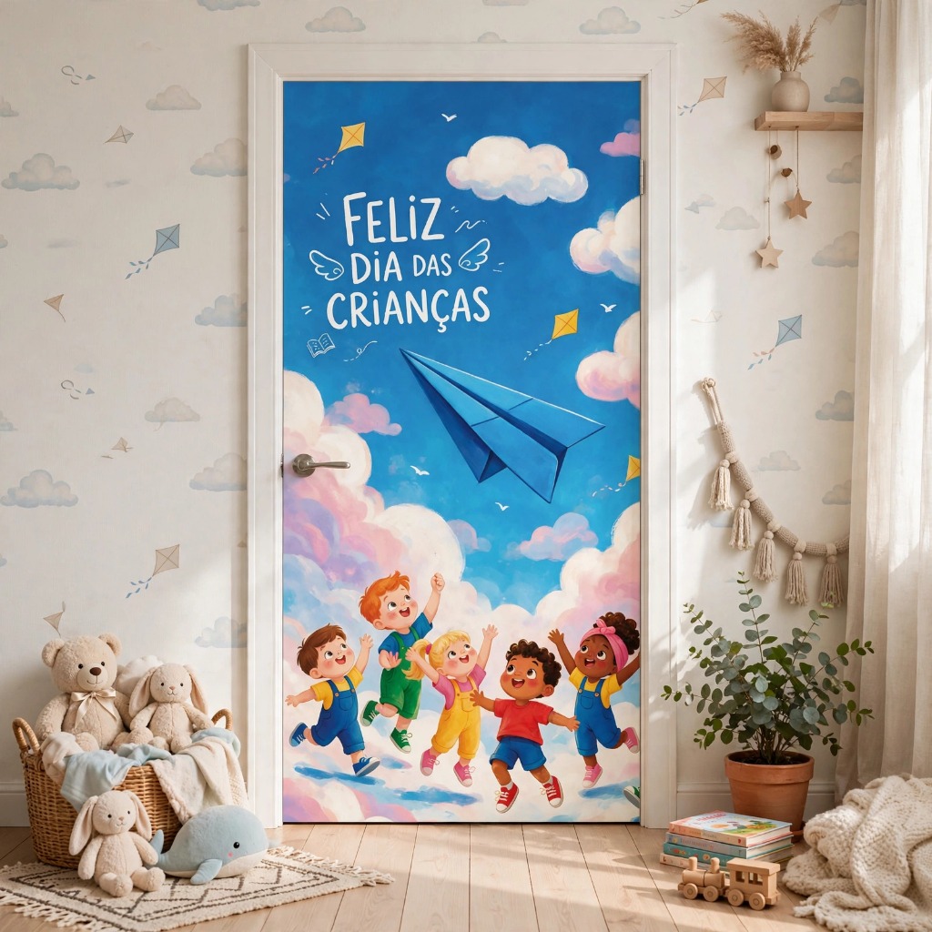 Capa De Porta Feliz Dia Das Crianças Decoração Festa Escola Painel Temático Em Tecido Sublimado Para Enfeite Infantil