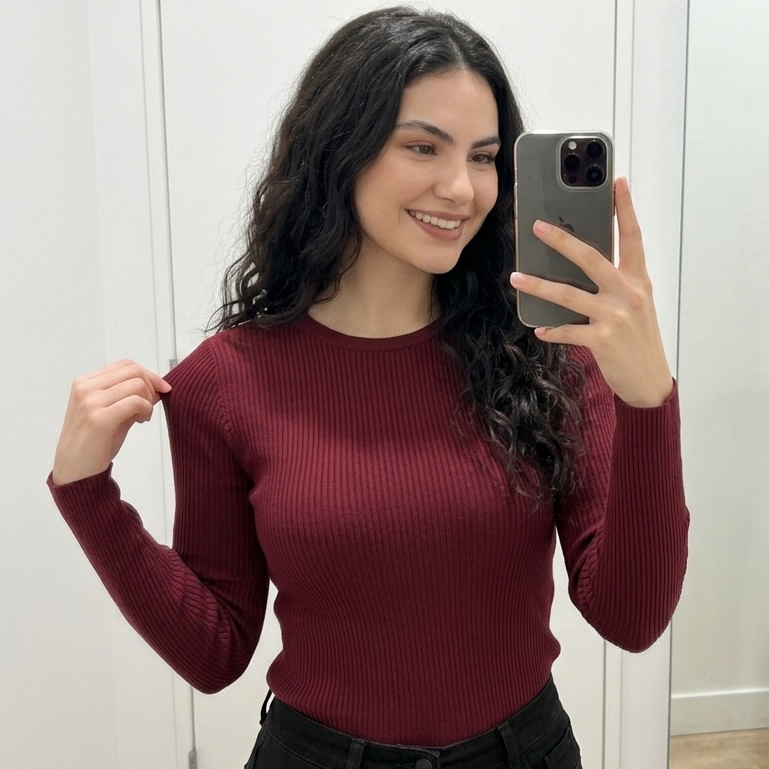 Blusa Feminina Canelada Ribana Manga Longa Gola Redonda Básica Casual Moda Feminina Confortável