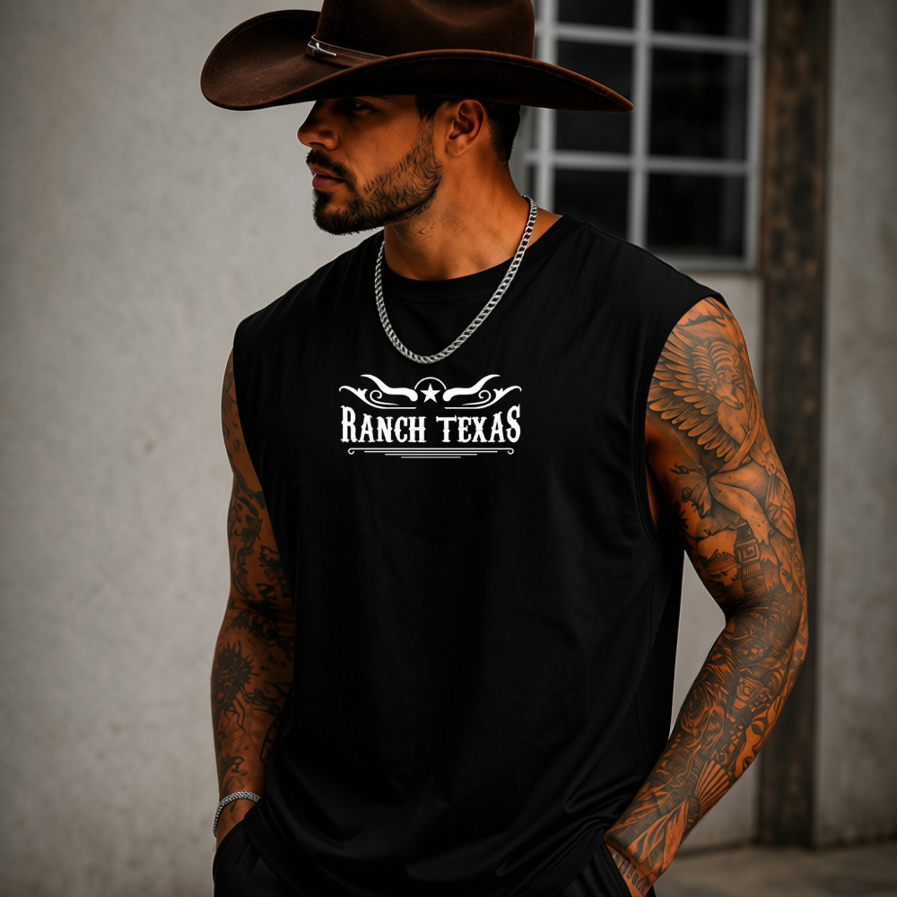 Regata Machão Masculina RANCH TEXAS Country Cowboy Premium Casual Academia Rodeio 100% Algodão