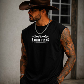 Regata Machão Masculina RANCH TEXAS Country Cowboy Premium Casual Academia Rodeio 100% Algodão