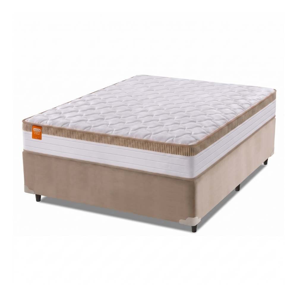Cama Box Casal Colchão Molas Ensacadas Real 138x188x65cm Branco / Bege - Suporta até 130Kg Por Pesso