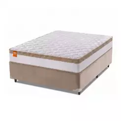 Cama Box Casal Colchão Molas Ensacadas Real 138x188x65cm Branco / Bege - Suporta até 130Kg Por Pesso