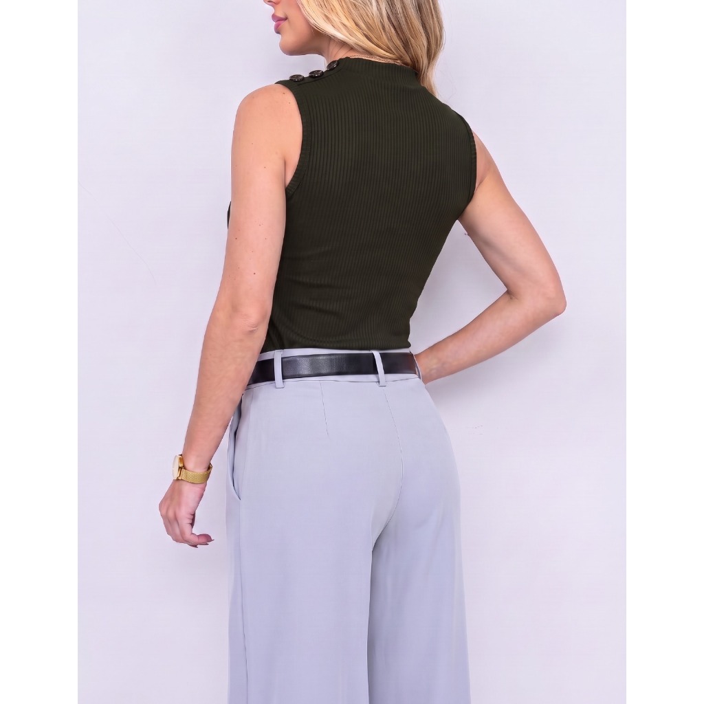 Blusa Blusinha Feminina Regata Gola Golinha Canelada Botão Tendencia Para Mães 2025
