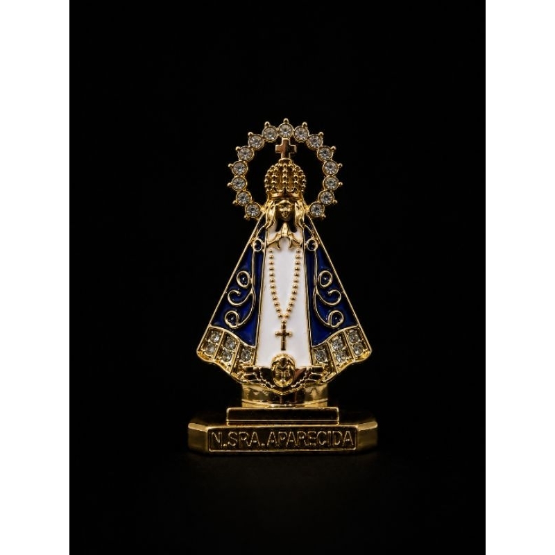 1/2/3 Nossa Senhora Aparecida Decorativa Dourada com Manto Azul – Imagem Religiosa para Carro e Casa