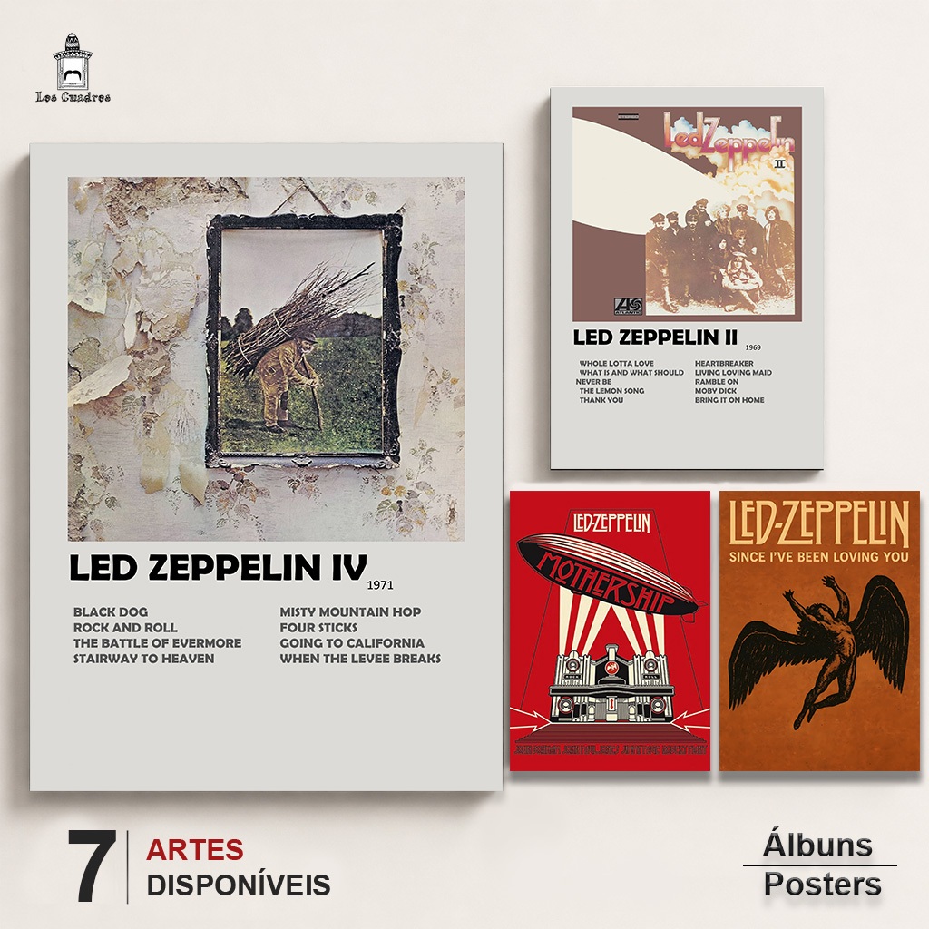 Placas Quadros Decorativos Led Zeppelin Albuns em MDF 28x20cm