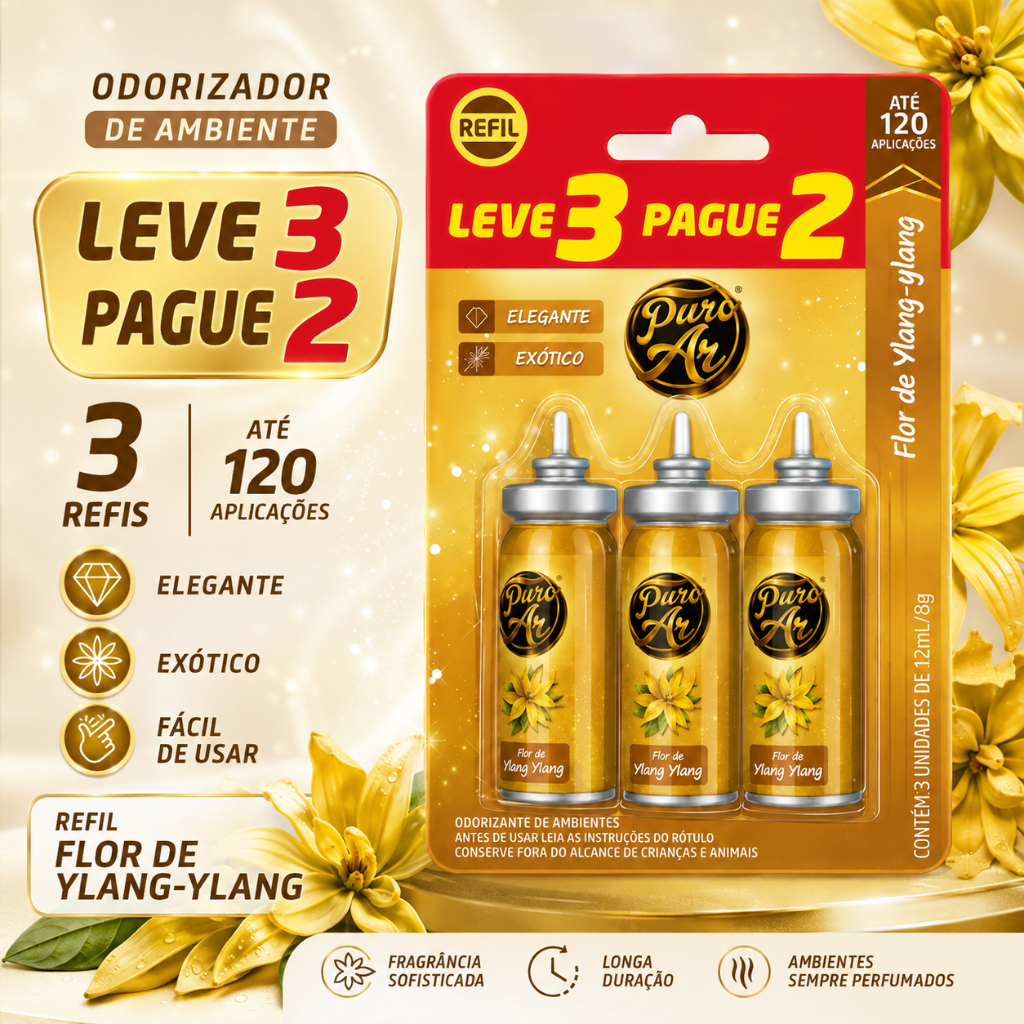 Kit 3 Refil Aromatizador Flor Ylang Ylang Dom Line Puro Ar 12ml Leve 3 Pague 2 Casa Banheiro